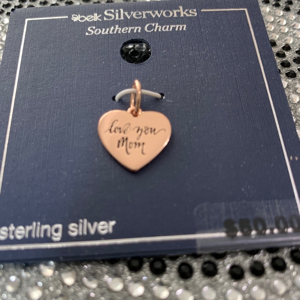 Rose love you Mom heart southern charm Belk Silverworks Sterling Silver Rose